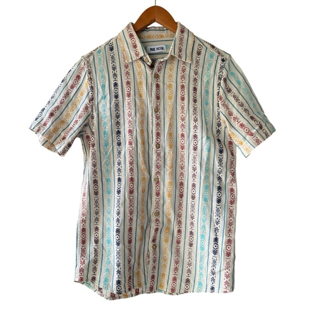 Paul Galvin Emroidered Stitch Aztec Cotton Buttwon Down I Size: S